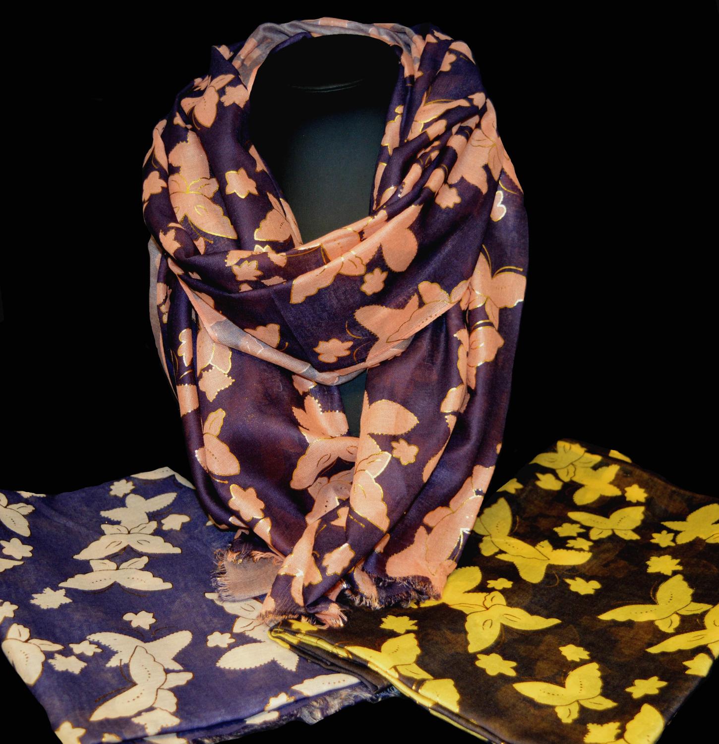 Butterfly and Floral Print Scarf