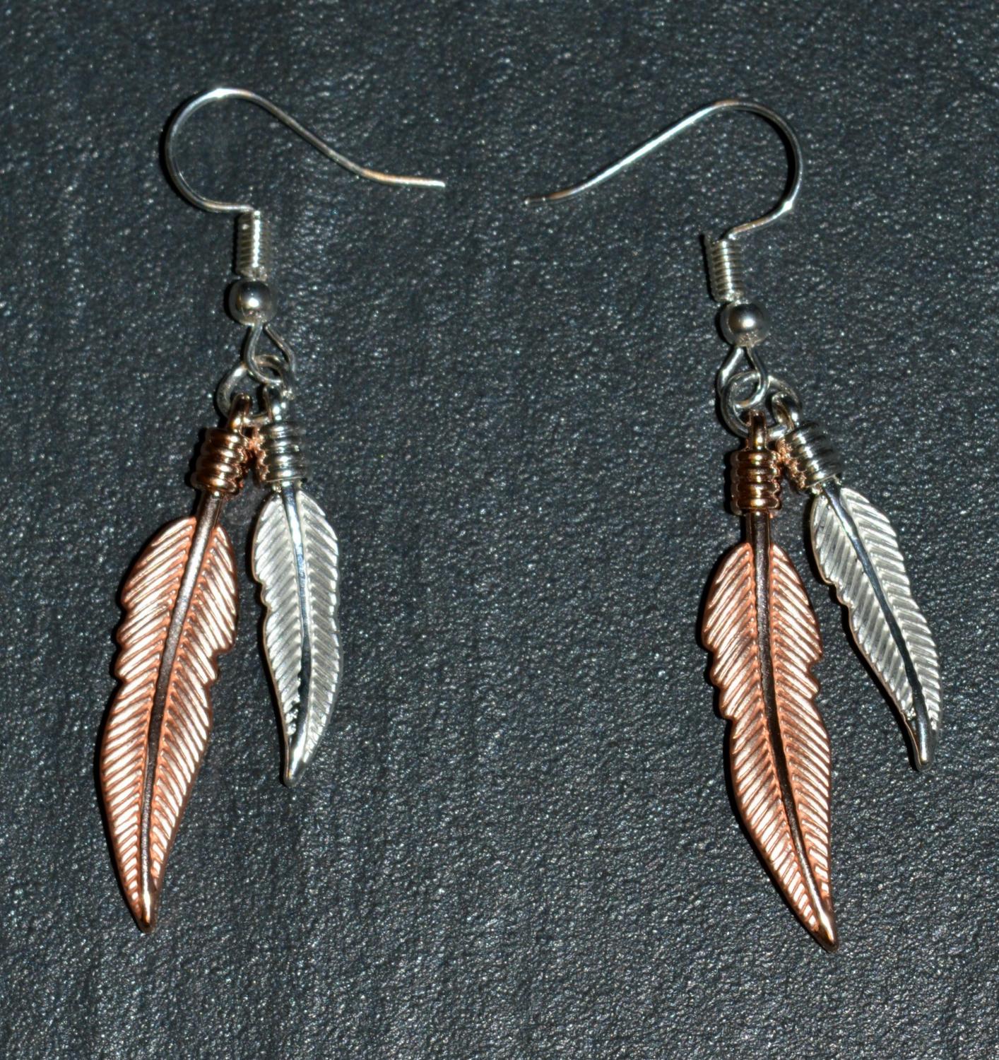 Double Feather Drop Earring