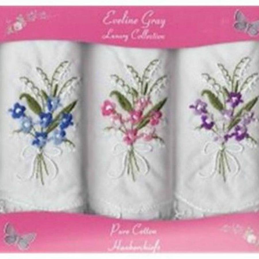 3 Pack Ladies Floral Embroidered Lace Corner Handkerchiefs