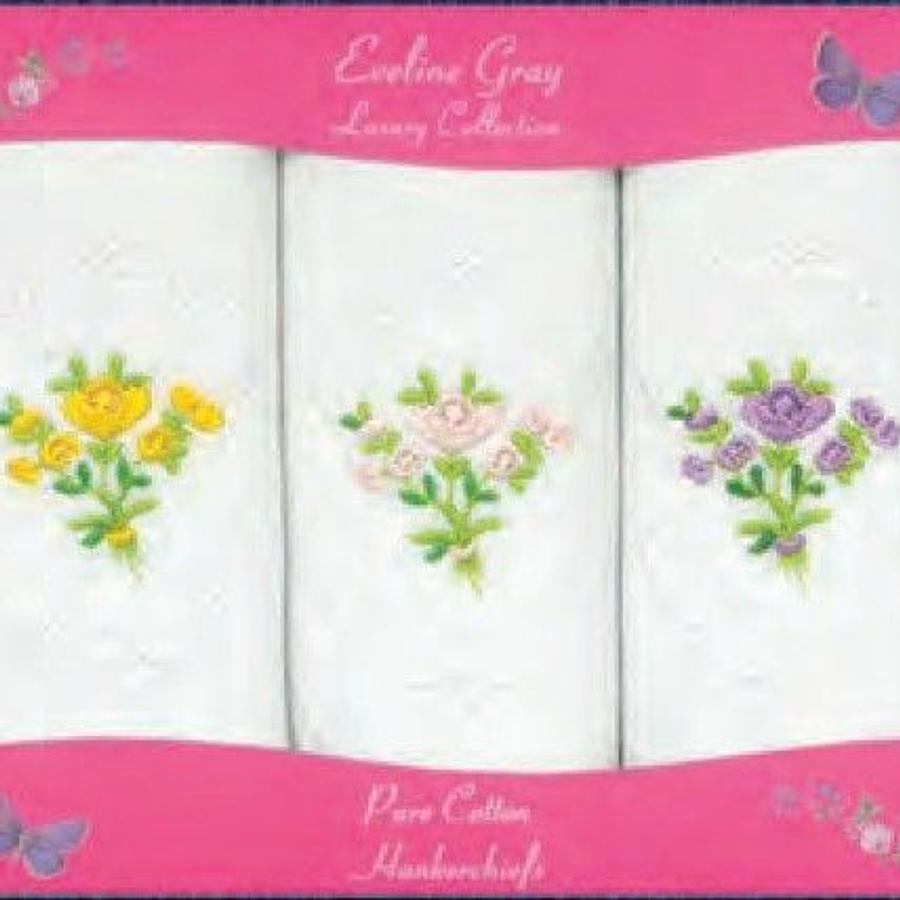 3 Pack Ladies Floral Embroidered Handkerchiefs
