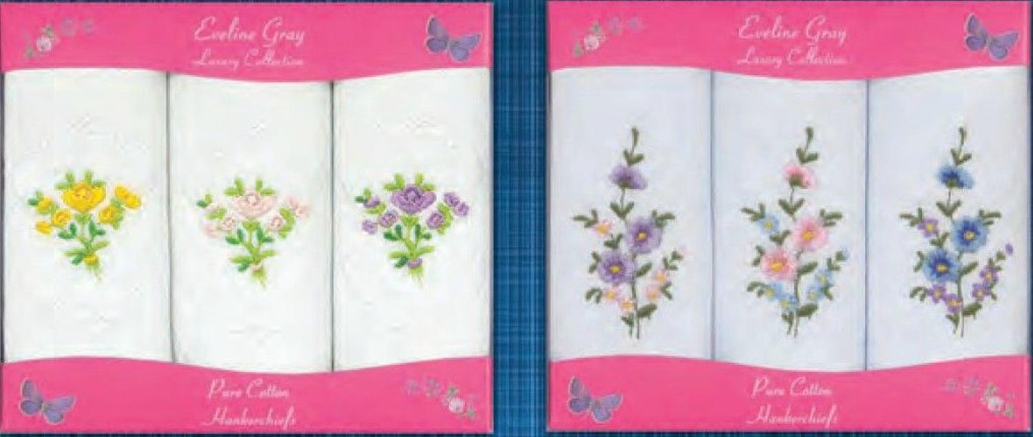 3 Pack Ladies Floral Embroidered Handkerchiefs