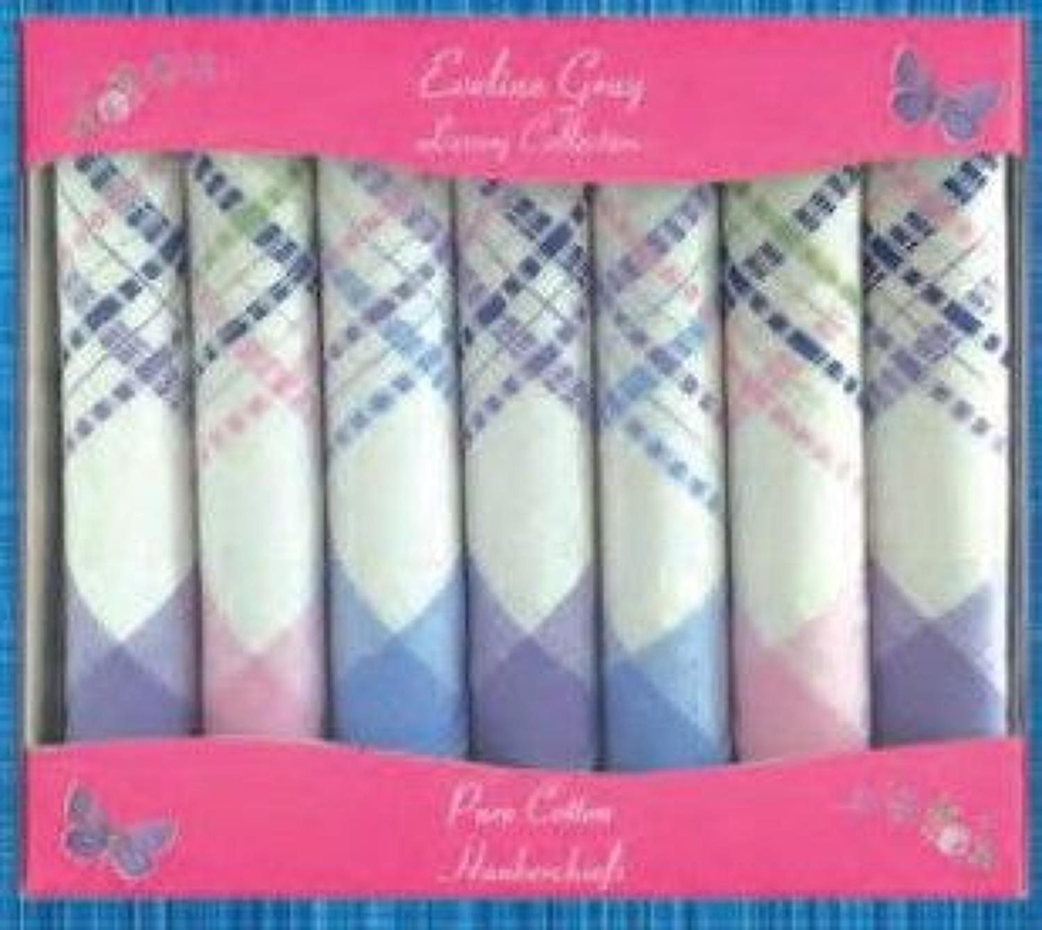 7 Pack Ladies Colour Woven Border Handkerchiefs