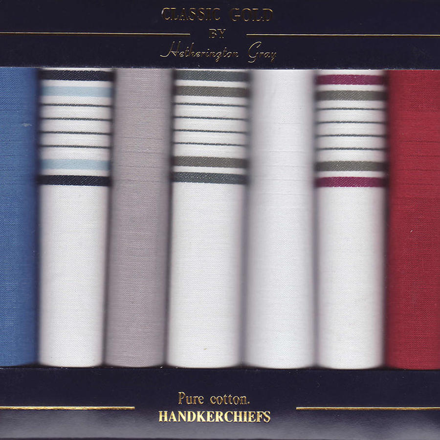 Mens 7 Pack Assorted Dyed & Coloured Satin Border Handkerchiefs