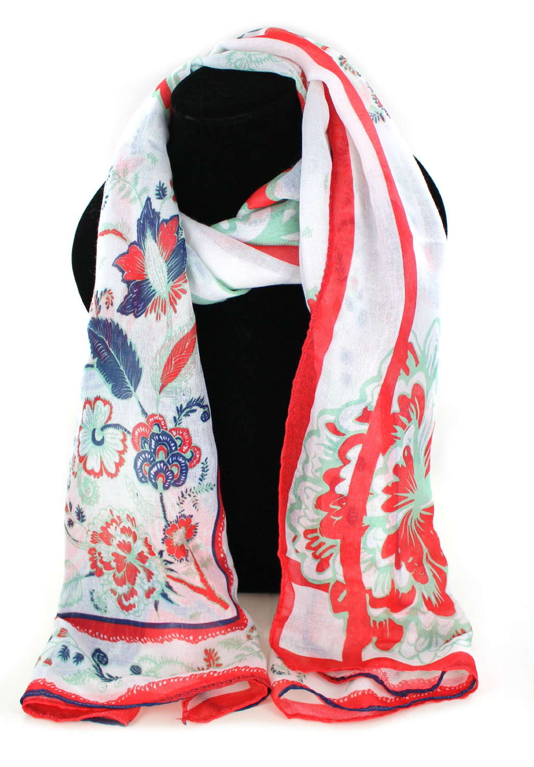 Feather and floral pattern recycled Polyester scarf.