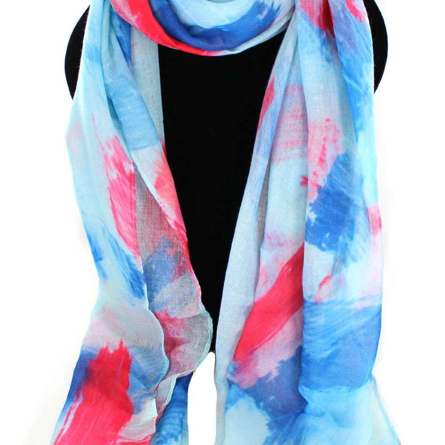 Colourful abstract mixed colour recycled Polyester scarf.