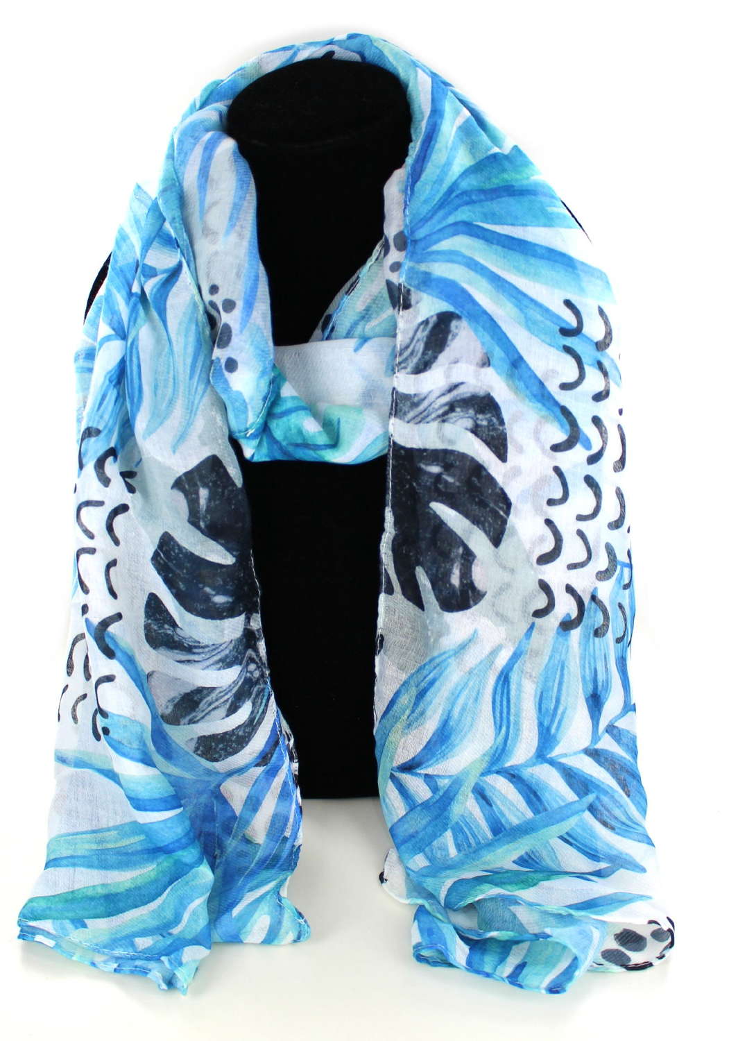 Tropical leaf print recycled Polyester scarf.