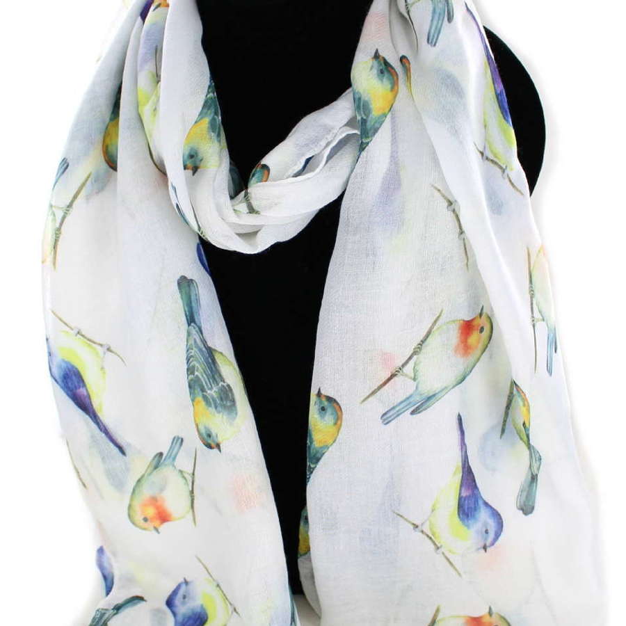 Bird print recycled Polyester scarf.