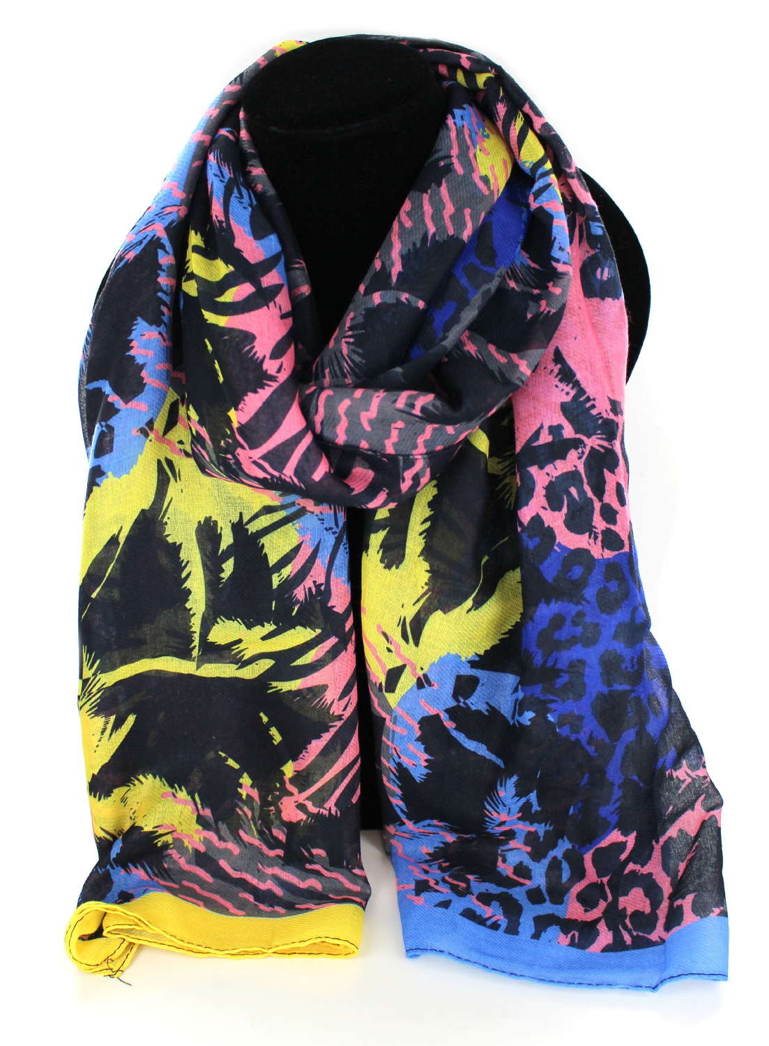 Mixed animal print scenic colourful recycled Polyester scarf.