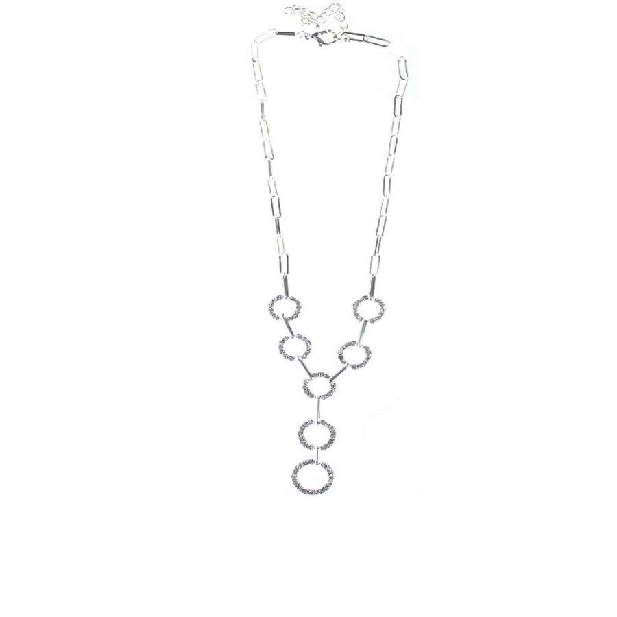 Silver tone large link diamante encrusted necklace