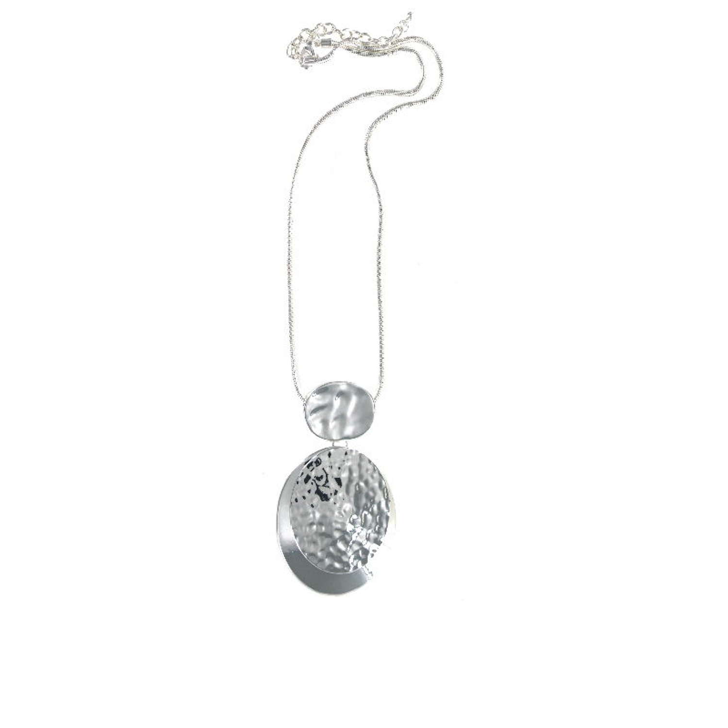 Silver tone hammered effect necklace.