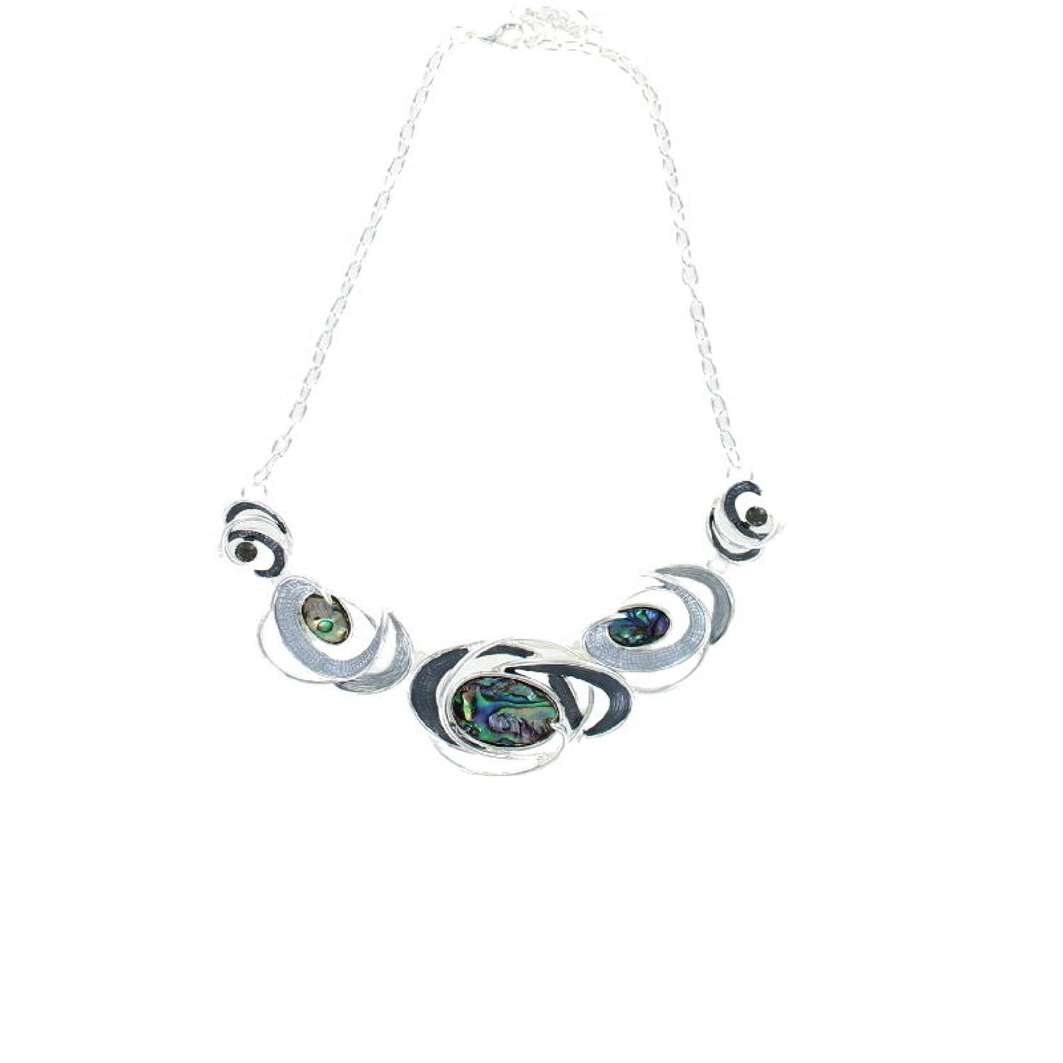 Abalone and enamel detail necklace.