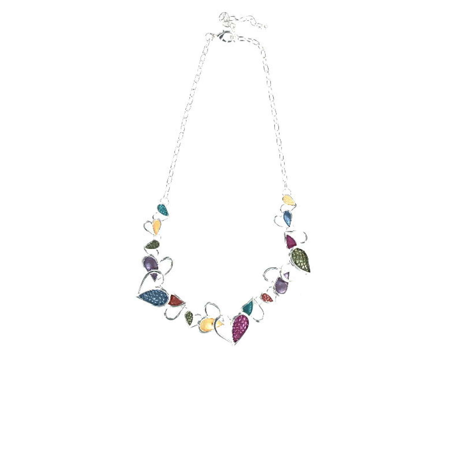 Colourful heart necklace on silver tone chain.