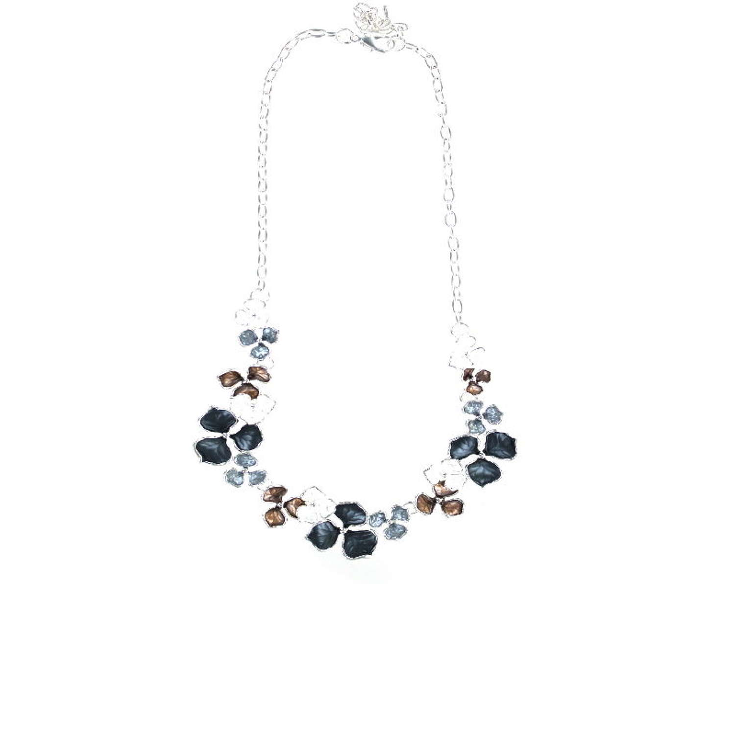 Enamel flower design necklace on silver tone chain.