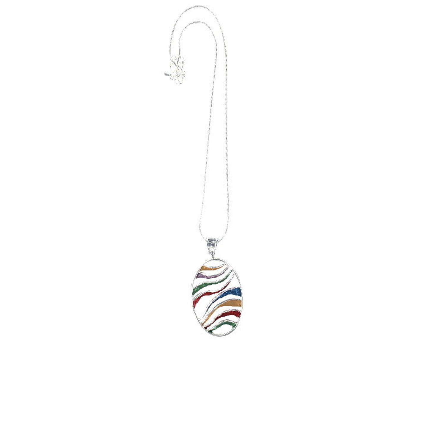 Colourful enamel pendant on silver tone snake chain.