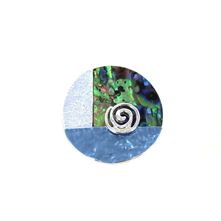 Abstract Abalone and enamel magnetic brooch.
