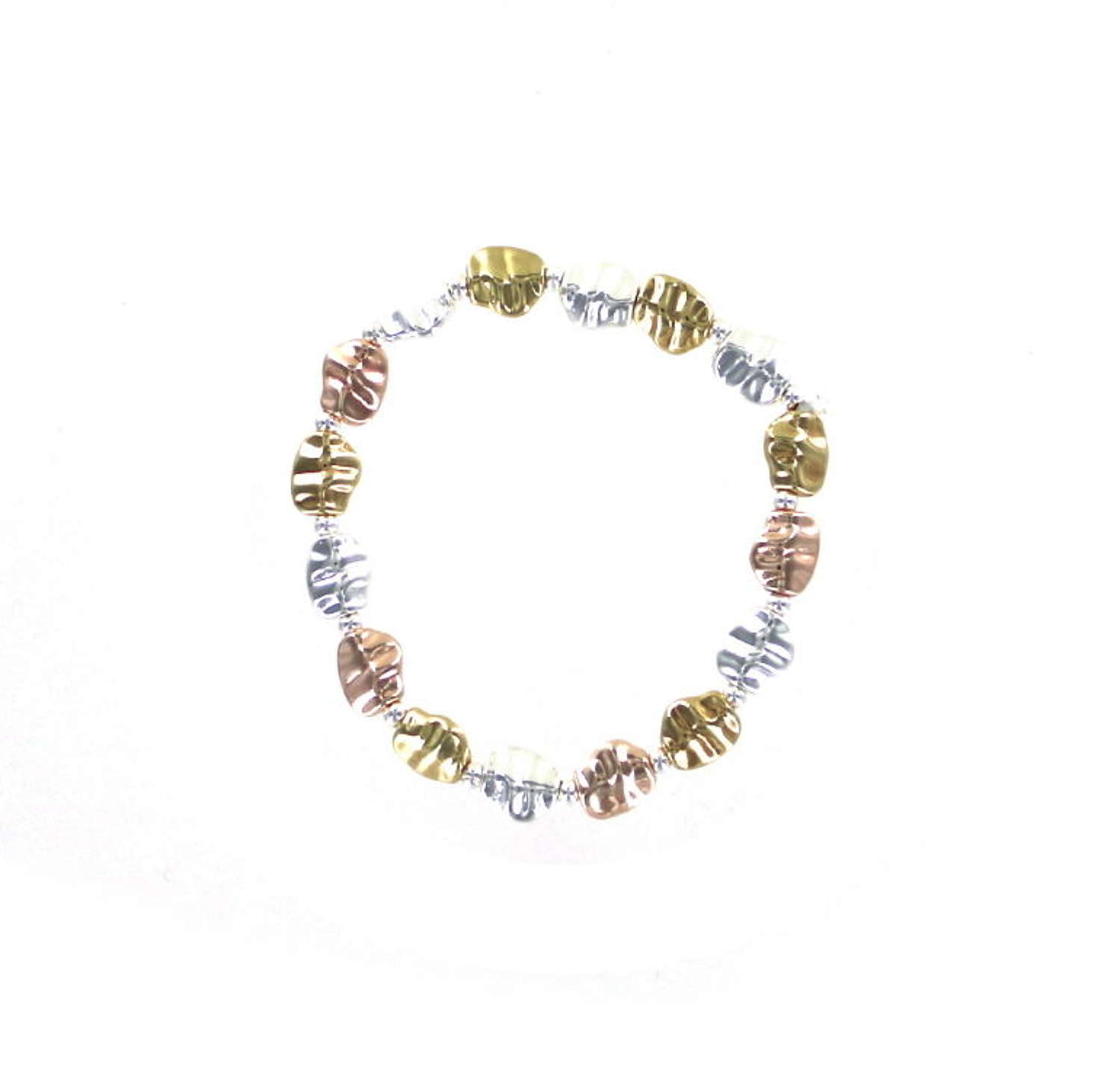 Silver and gold tone textured metal bead elasticated bracelet.
