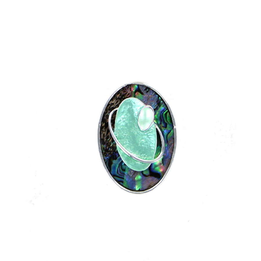 Oval shaped abalone and mint green centre magnetic brooch.