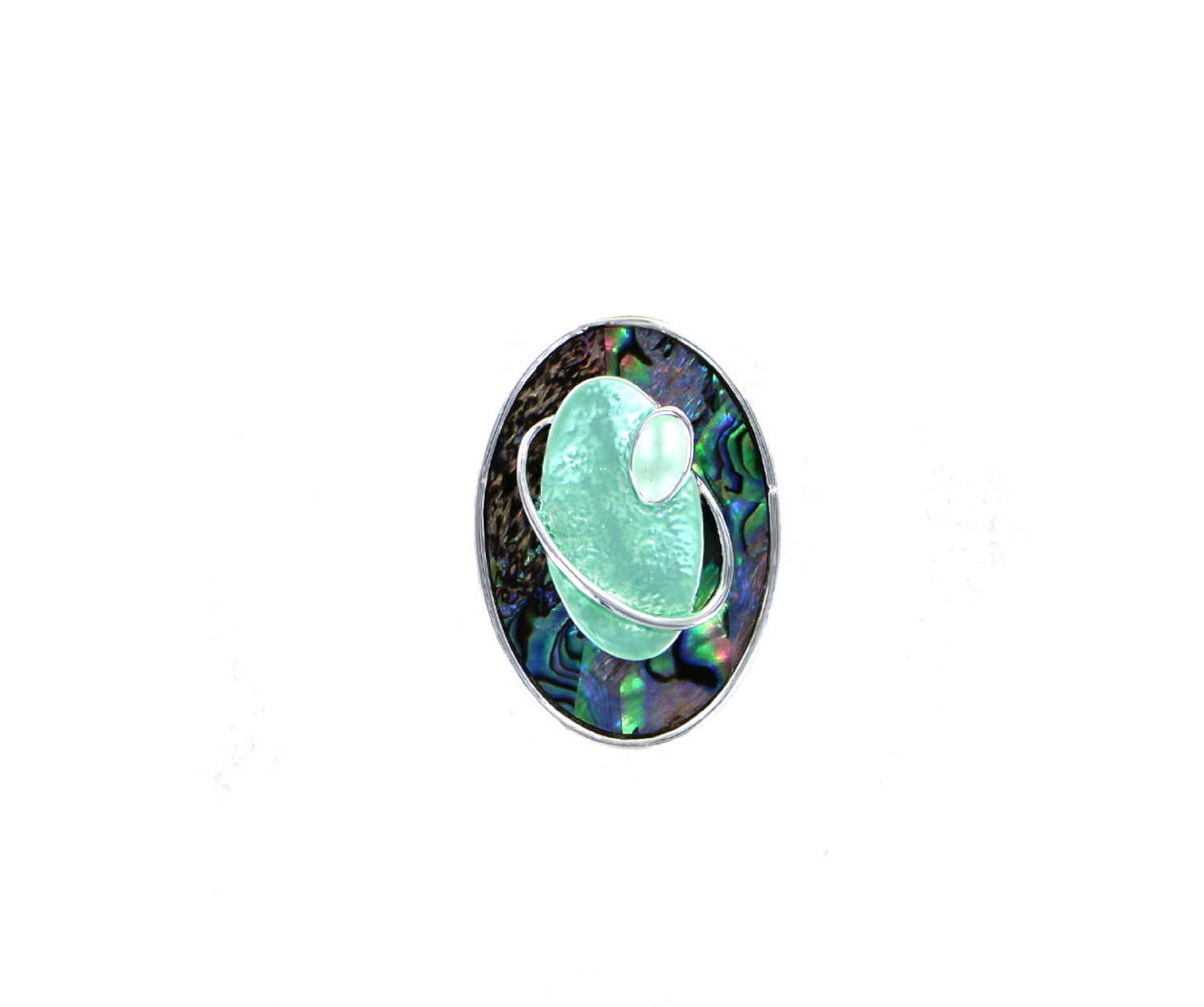 Oval shaped abalone and mint green centre magnetic brooch.