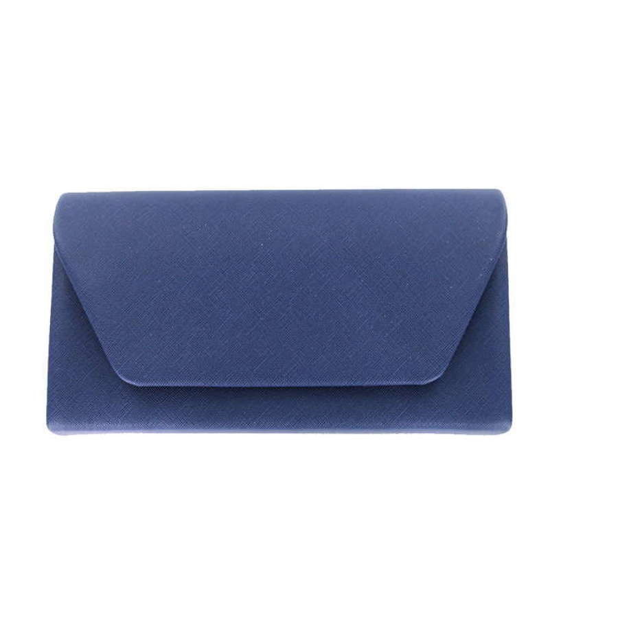 Navy textured evening bag with magnetic fastener.