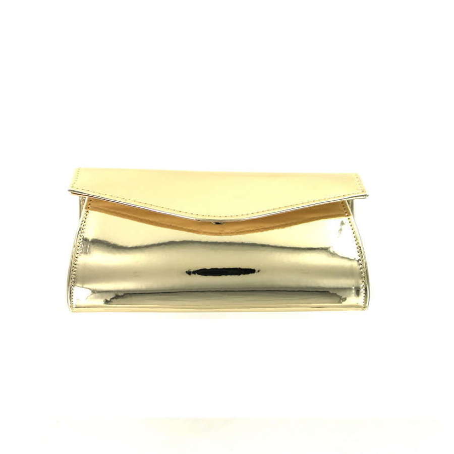 Mirrored gold evening bag with magnetic fastener.