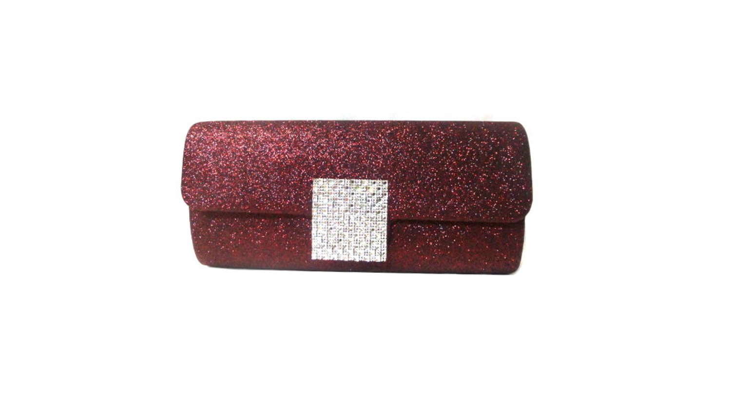 Glittery burgundy evening bag with diamante detail.