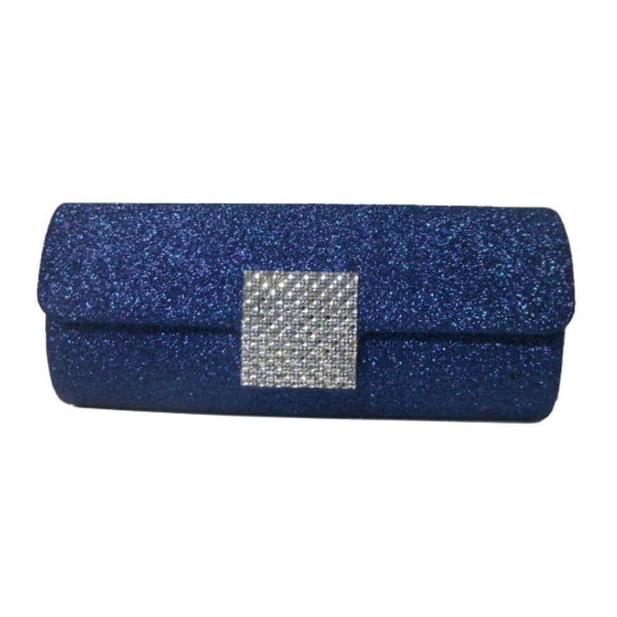 Glittery navy evening bag with diamante detail.