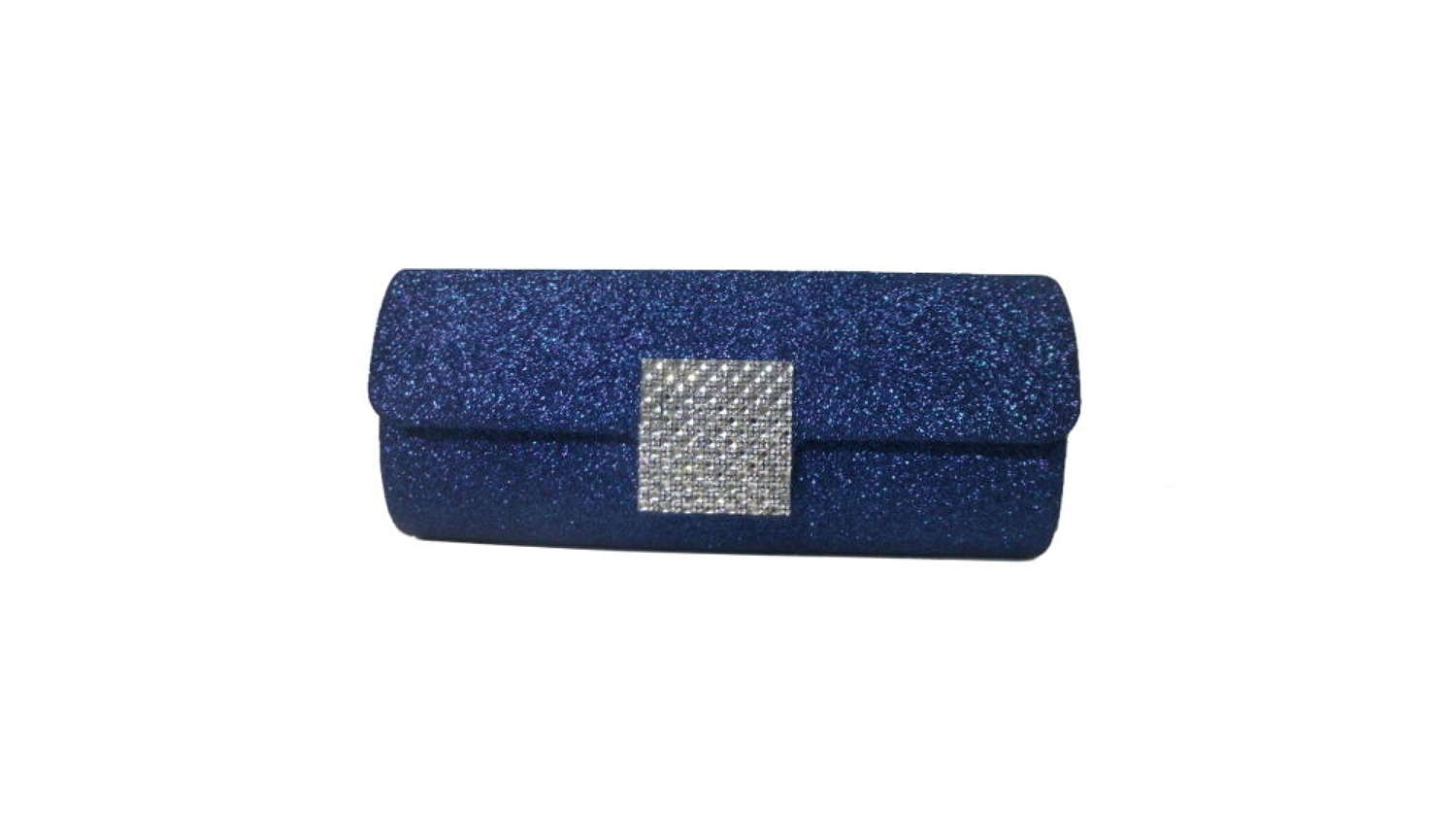 Glittery navy evening bag with diamante detail.