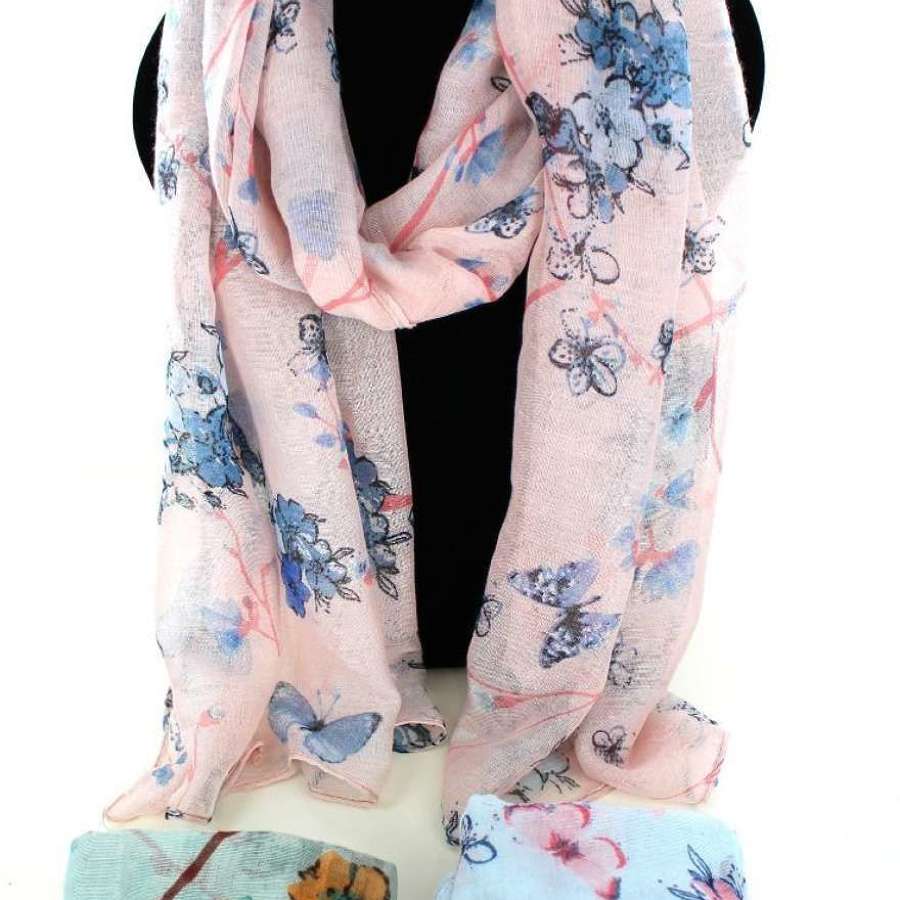 Floral print pastel coloured scarf.