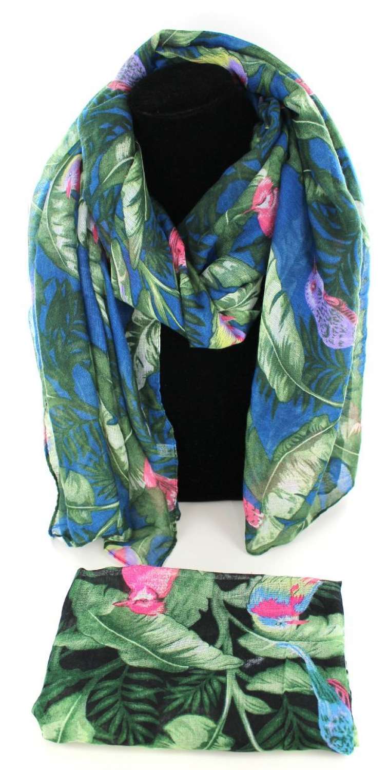 Peacock print scarf.