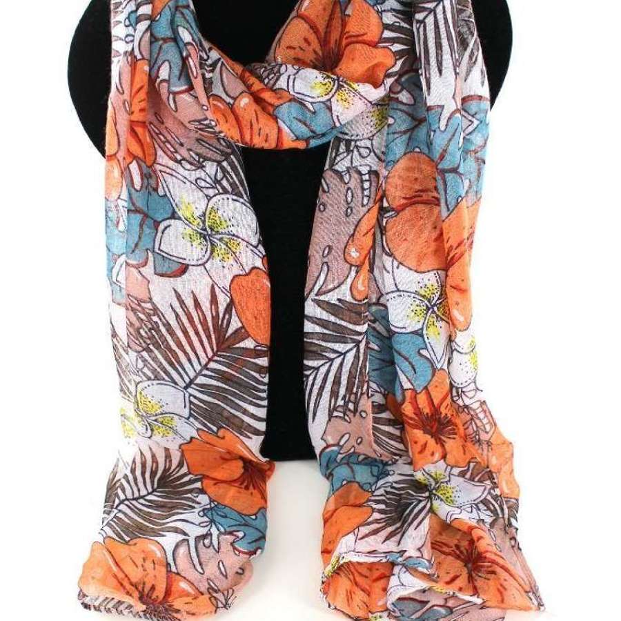 Colourful floral pattern scarf.