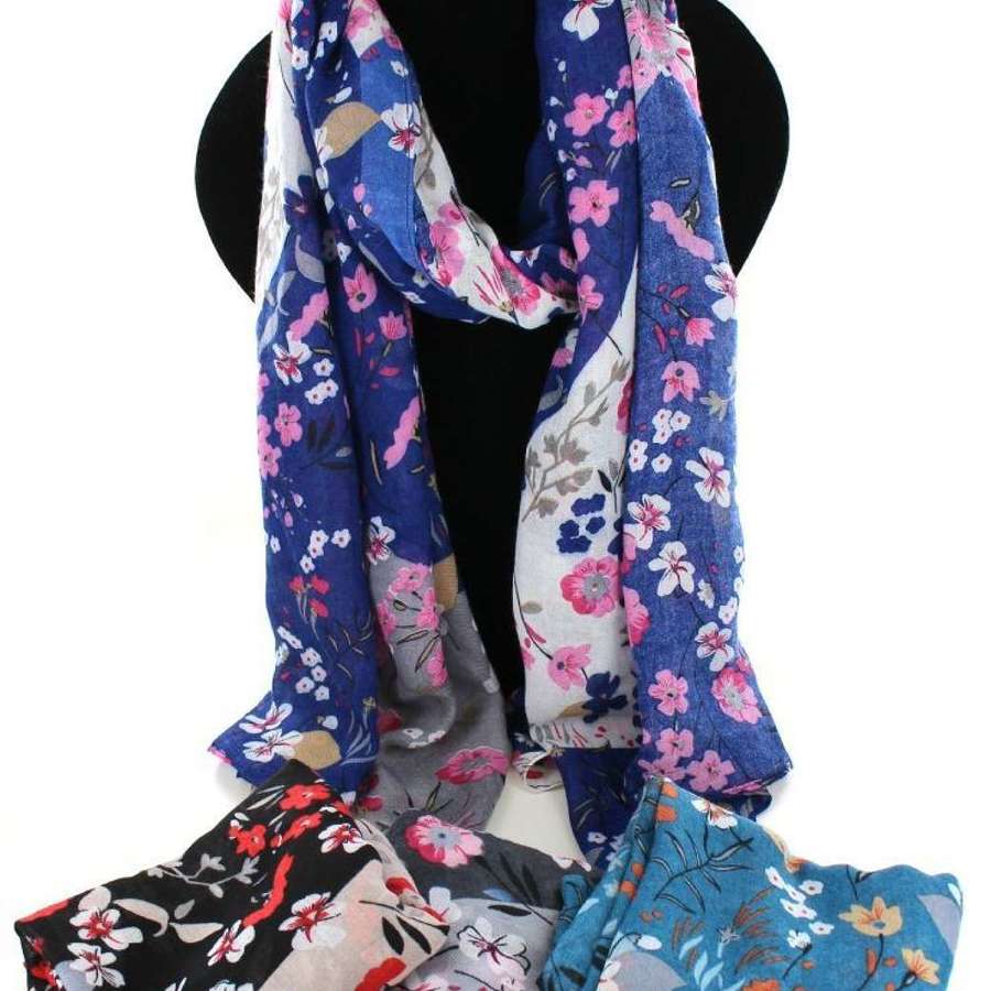 Colourful blossom print scarf.