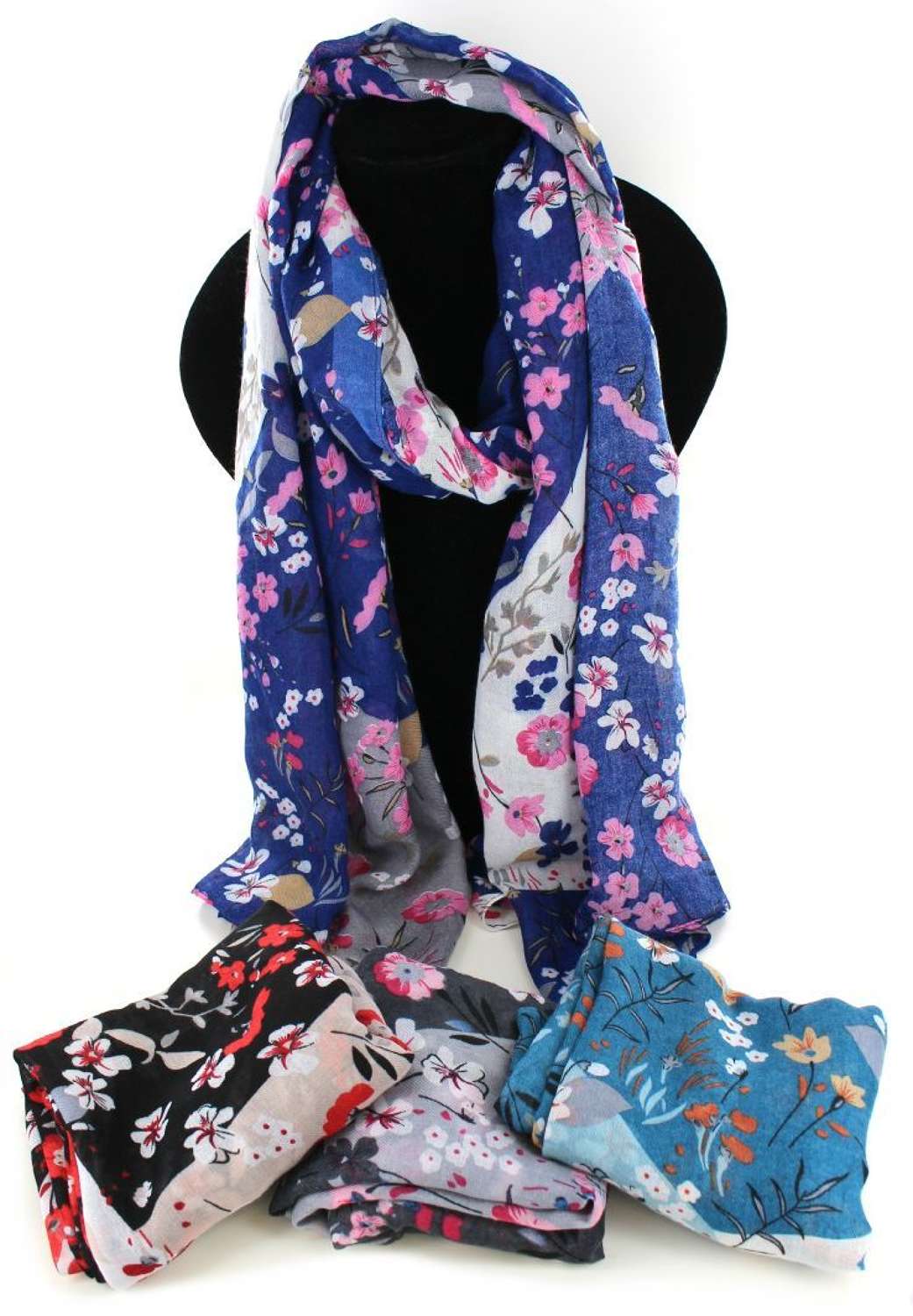 Colourful blossom print scarf.