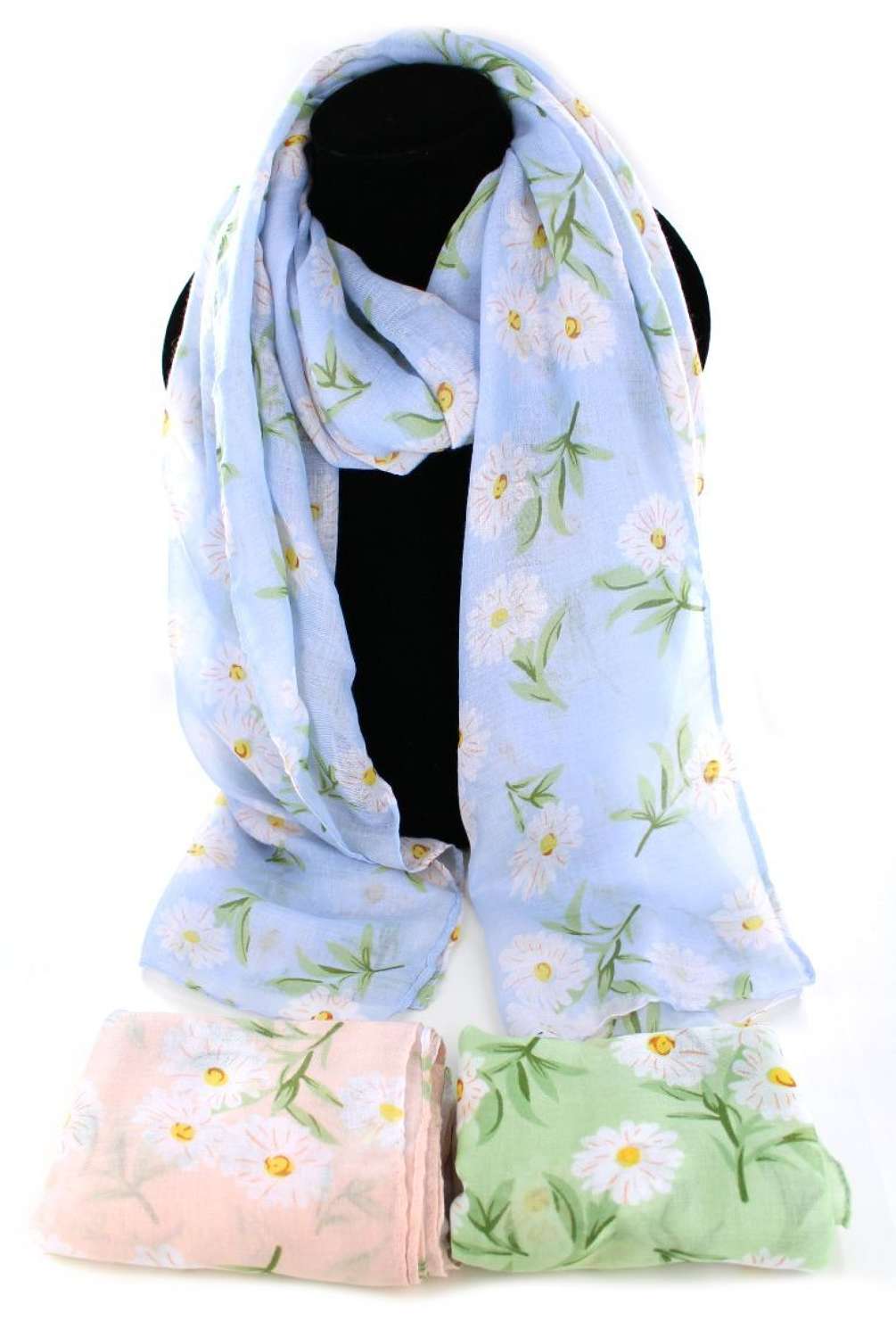 Pastel colour daisy print scarf.