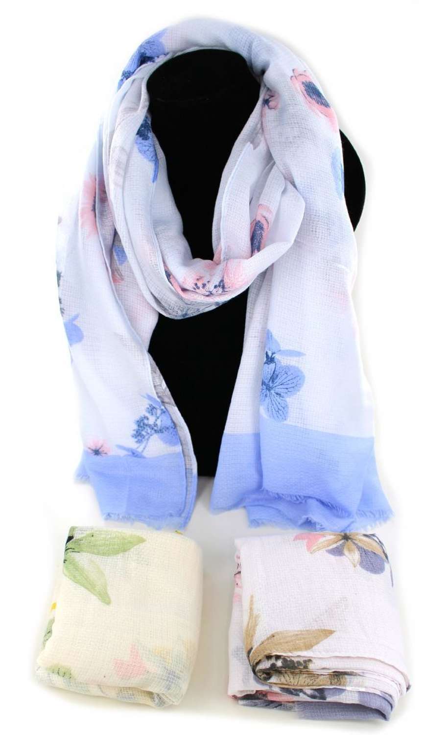 Pastel coloured butterfly print scarf.