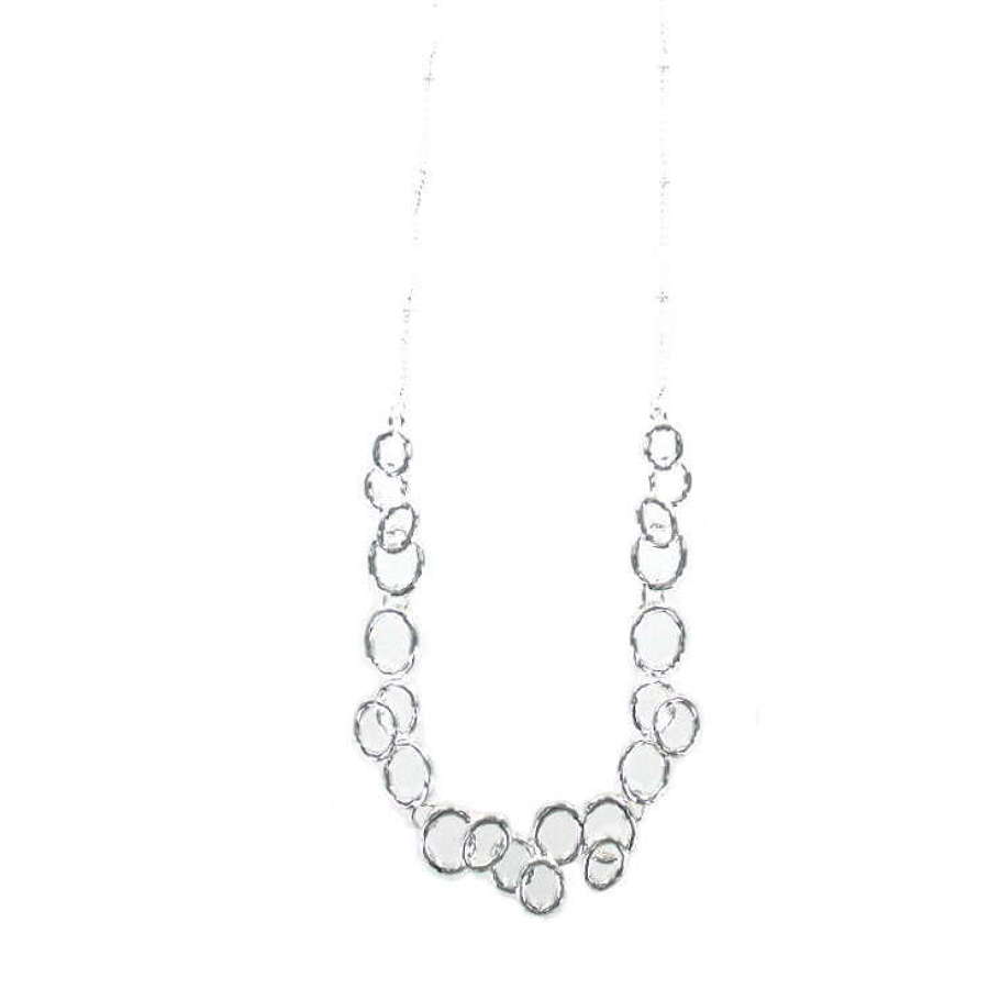 Silver tone multi ring detail necklace.