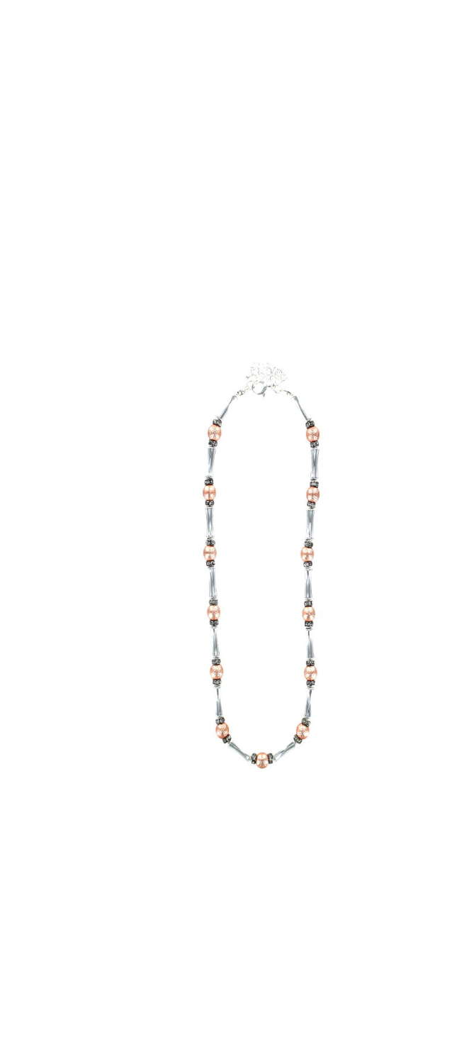 Silver and rose gold tone beaded necklace.