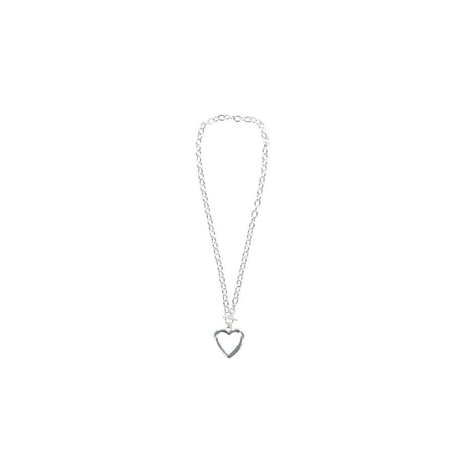 Silver tone link heart detail necklace.