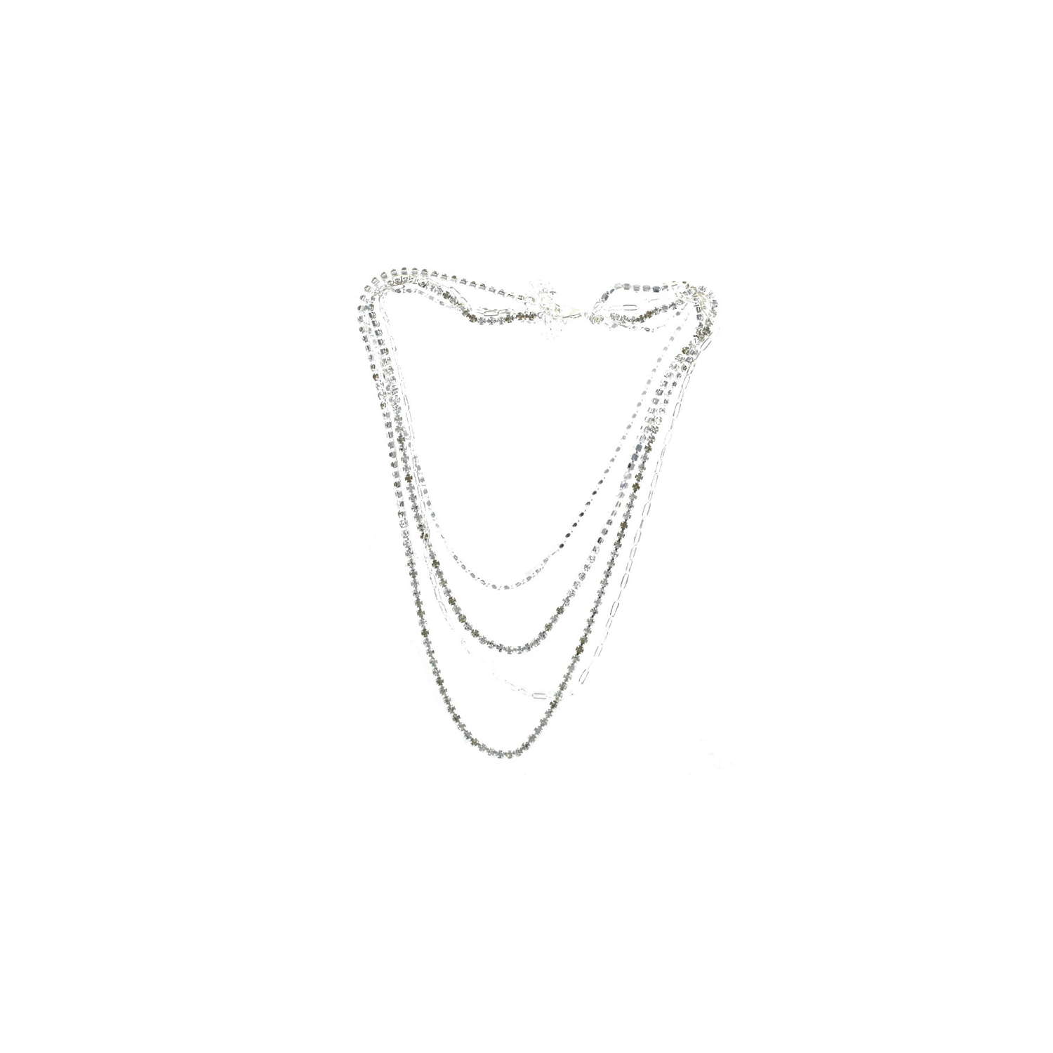 Diamante encrusted multi chain silver tone necklace.