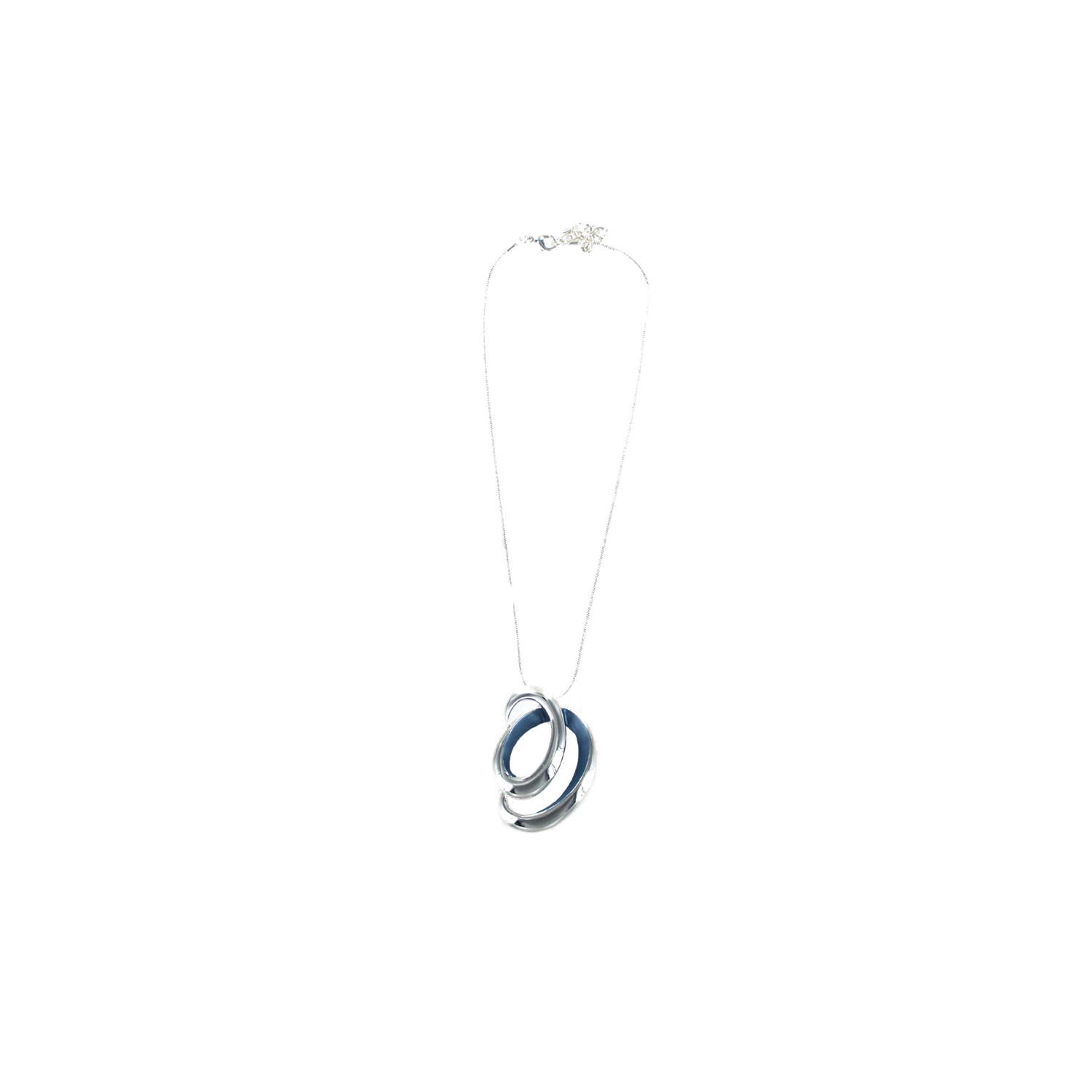 Unusual grey blue enamel pendant necklace on silver tone chain.