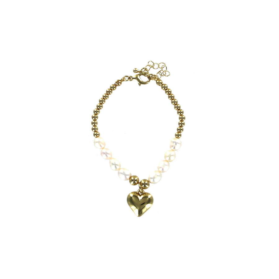 Gold tone bubble chain elasticated bracelet with gold tone heart drop.