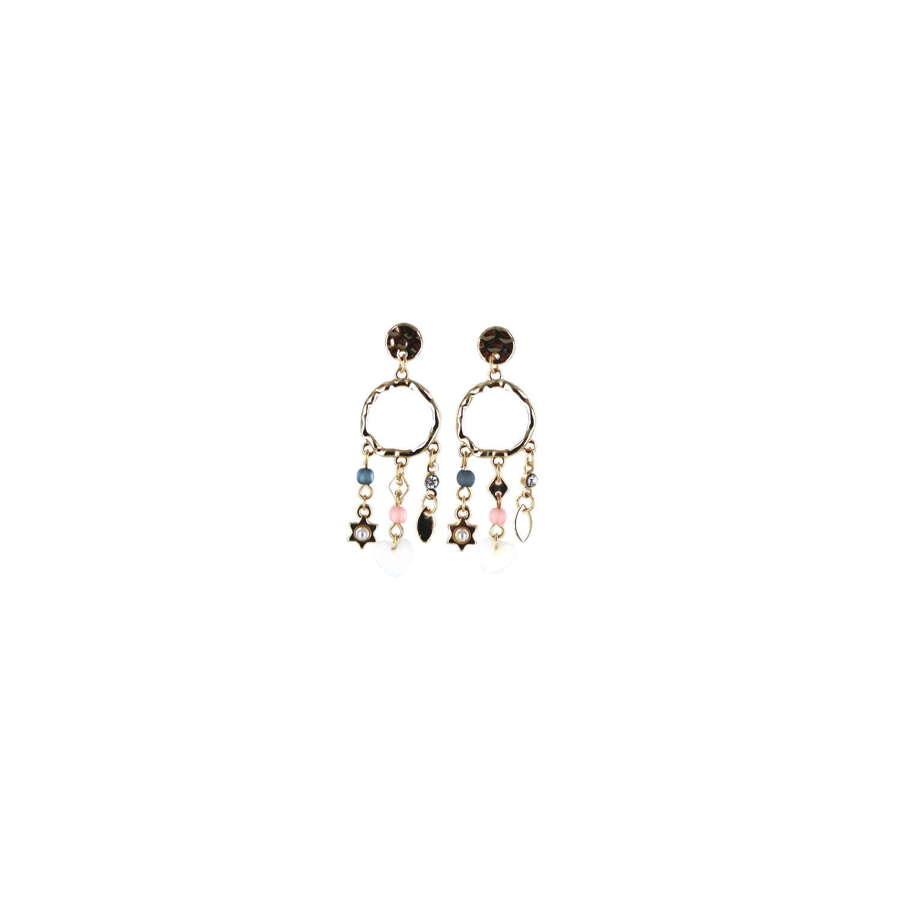 Multi drop hammered effect gold tone earring.