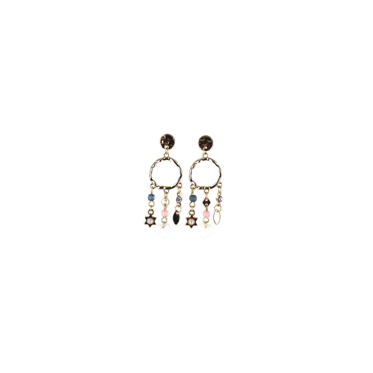 Multi drop hammered effect gold tone earring.