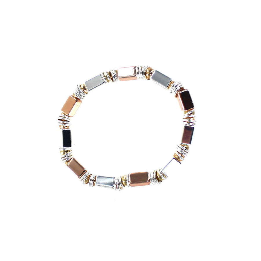 Silver tone and rose gold elasticated bracelet (Matching Necklace N107