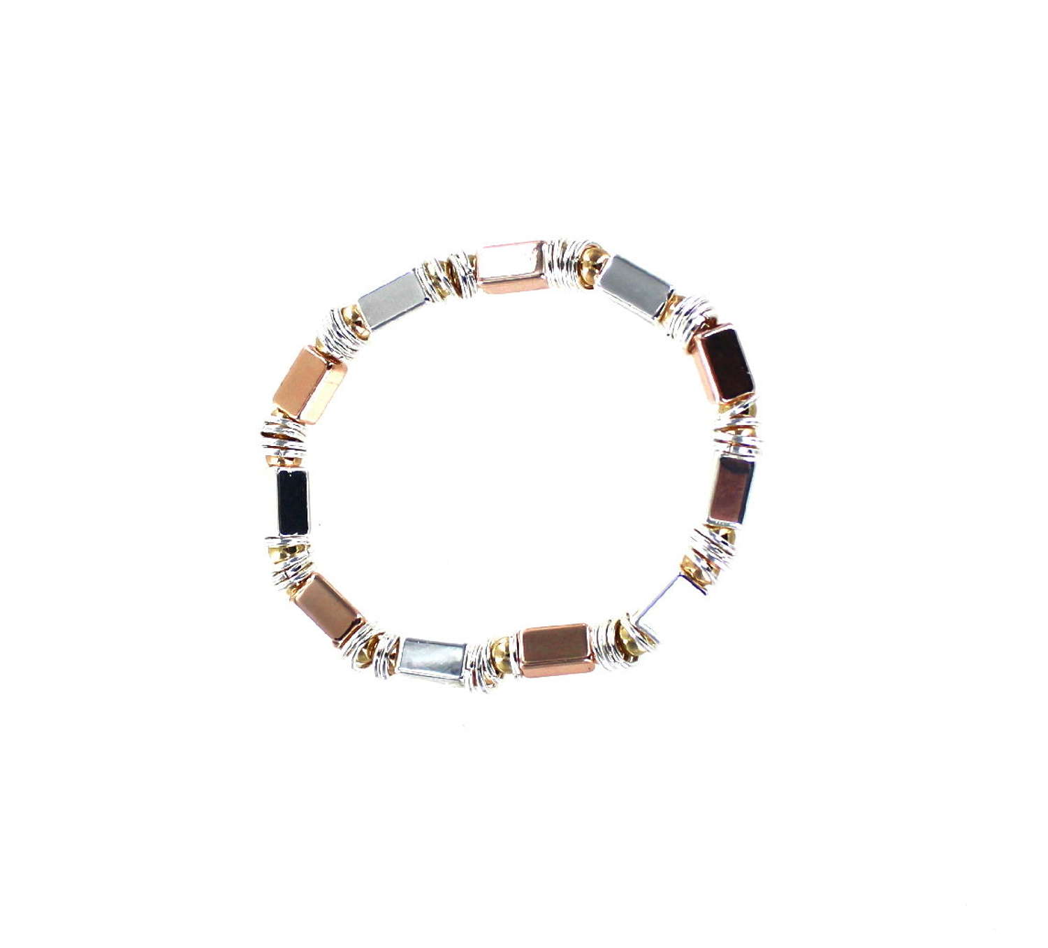 Silver tone and rose gold elasticated bracelet (Matching Necklace N107